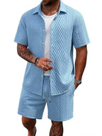 TZTH01 Men Sets, Men Outfit, Summer Men Clothing, Textured Shirt Set, Casual 2 Piece Set, Beach Outfit