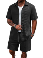 TZTH01 Men Sets, Men Outfit, Summer Men Clothing, Textured Shirt Set, Casual 2 Piece Set, Beach Outfit