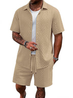 TZTH01 Men Sets, Men Outfit, Summer Men Clothing, Textured Shirt Set, Casual 2 Piece Set, Beach Outfit