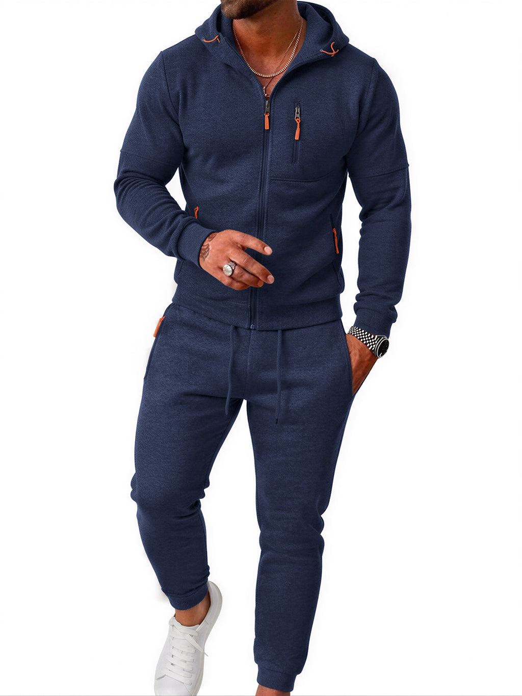 TZ804 Men's Zipper Hoodie Tracksuit 2 Piece Outfit, Casual Long Sleeve Hooded Sweatshirt & Jogger Pants Set