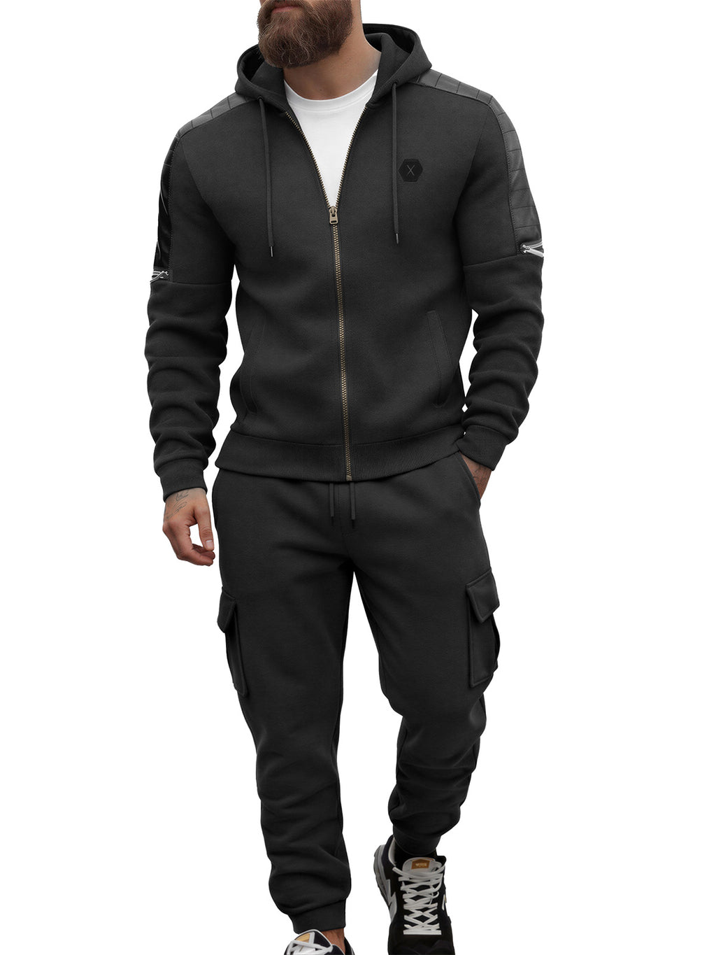 TZ09 Men's Zip Up Hoodie Tracksuit 2 Piece Matching Outfit with Zipper Pockets
