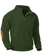 JK03 Riskrole Men's Quarter Zip Cable Knit Sweater with Faux Leather Elbow Patches