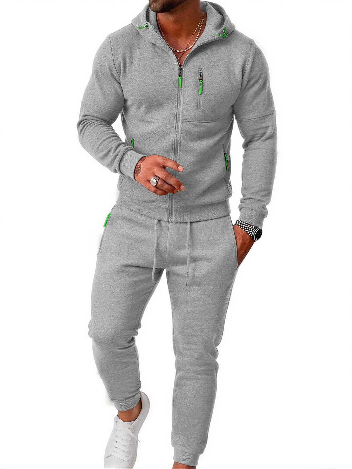 TZ804 Men's Zipper Hoodie Tracksuit 2 Piece Outfit, Casual Long Sleeve Hooded Sweatshirt & Jogger Pants Set