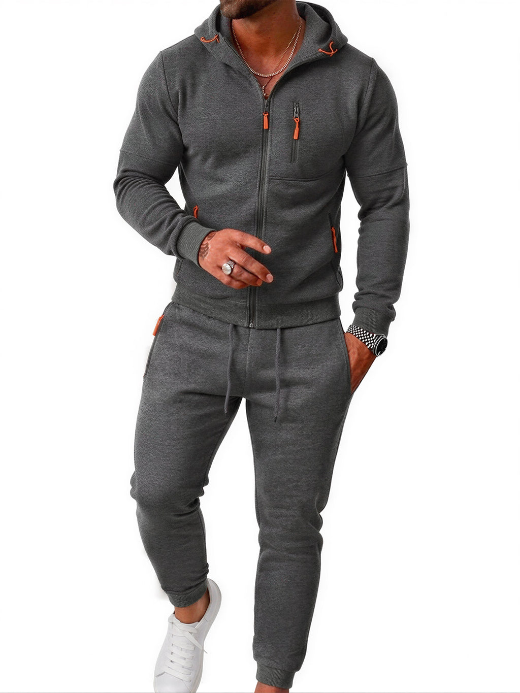 TZ804 Men's Zipper Hoodie Tracksuit 2 Piece Outfit, Casual Long Sleeve Hooded Sweatshirt & Jogger Pants Set