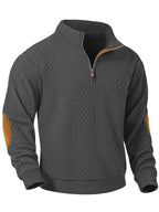 JK03 Riskrole Men's Quarter Zip Cable Knit Sweater with Faux Leather Elbow Patches