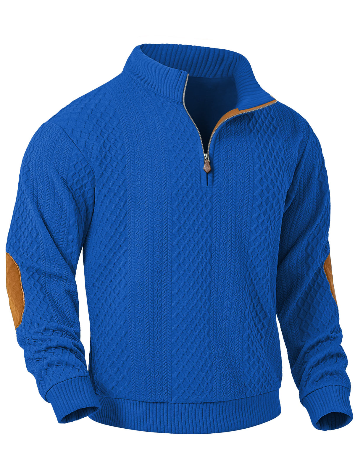 JK03 Riskrole Men's Quarter Zip Cable Knit Sweater with Faux Leather Elbow Patches