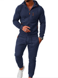 TZ804 Men's Zipper Hoodie Tracksuit 2 Piece Outfit, Casual Long Sleeve Hooded Sweatshirt & Jogger Pants Set