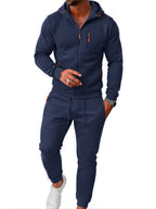 TZ804 Men's Zipper Hoodie Tracksuit 2 Piece Outfit, Casual Long Sleeve Hooded Sweatshirt & Jogger Pants Set