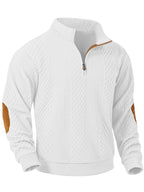 JK03 Riskrole Men's Quarter Zip Cable Knit Sweater with Faux Leather Elbow Patches
