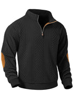 JK03 Riskrole Men's Quarter Zip Cable Knit Sweater with Faux Leather Elbow Patches