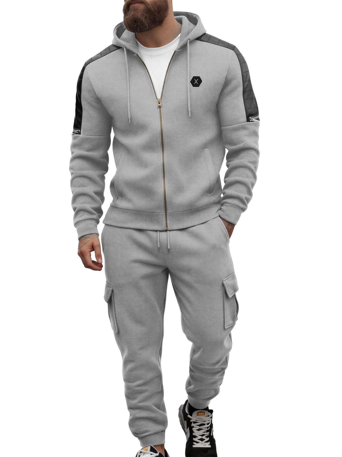 TZ09 Men's Zip Up Hoodie Tracksuit 2 Piece Matching Outfit with Zipper Pockets