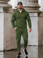 TZ804 Men's Zipper Hoodie Tracksuit 2 Piece Outfit, Casual Long Sleeve Hooded Sweatshirt & Jogger Pants Set