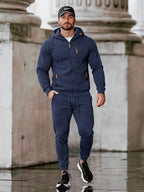 TZ804 Men's Zipper Hoodie Tracksuit 2 Piece Outfit, Casual Long Sleeve Hooded Sweatshirt & Jogger Pants Set
