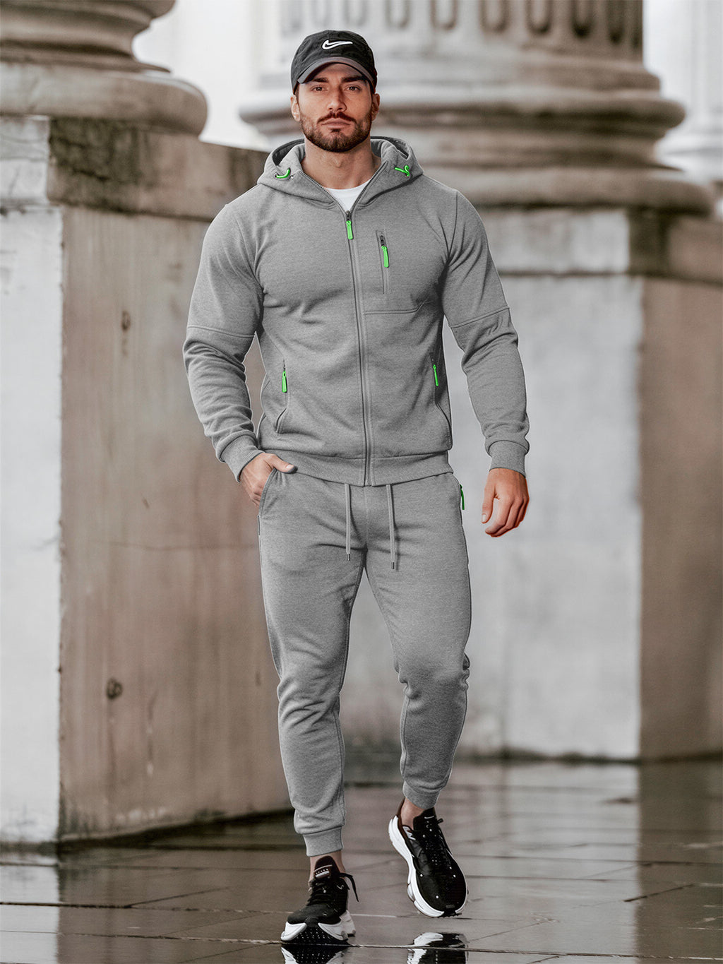 TZ804 Men's Zipper Hoodie Tracksuit 2 Piece Outfit, Casual Long Sleeve Hooded Sweatshirt & Jogger Pants Set