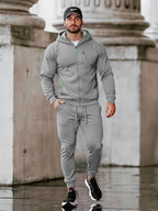 TZ804 Men's Zipper Hoodie Tracksuit 2 Piece Outfit, Casual Long Sleeve Hooded Sweatshirt & Jogger Pants Set