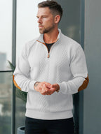 JK03 Riskrole Men's Quarter Zip Cable Knit Sweater with Faux Leather Elbow Patches