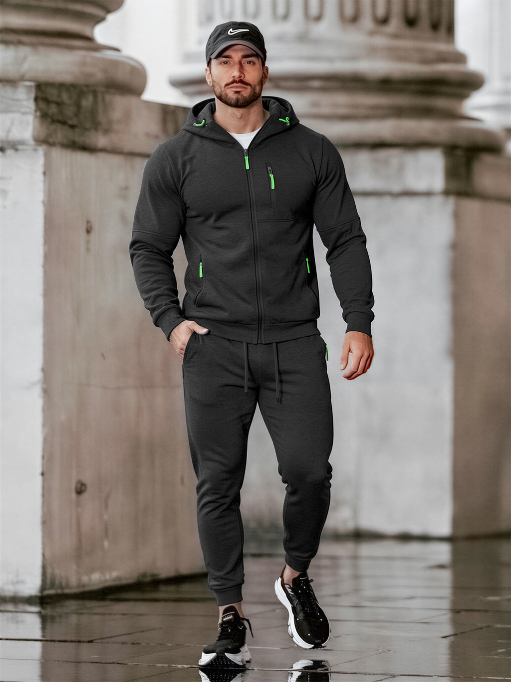 TZ804 Men's Zipper Hoodie Tracksuit 2 Piece Outfit, Casual Long Sleeve Hooded Sweatshirt & Jogger Pants Set