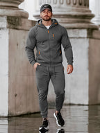 TZ804 Men's Zipper Hoodie Tracksuit 2 Piece Outfit, Casual Long Sleeve Hooded Sweatshirt & Jogger Pants Set
