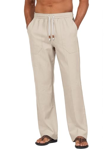 Men's Cotton-Linen Drawstring Pants - Light Khaki