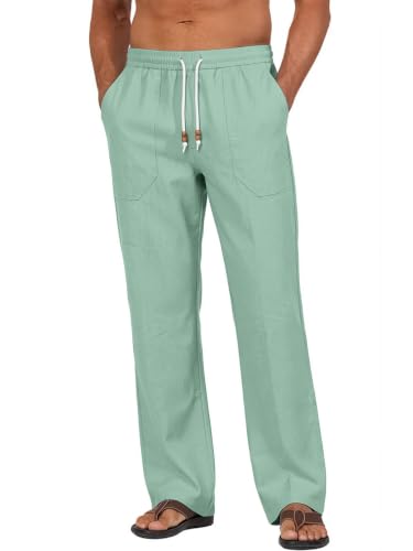 Men's Cotton-Linen Drawstring Pants - Light Green