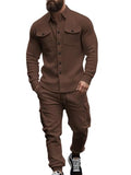 Men's Fleece Cargo Jacket & Pants Set - Coffee