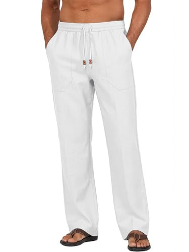 Men's Cotton-Linen Drawstring Pants - White