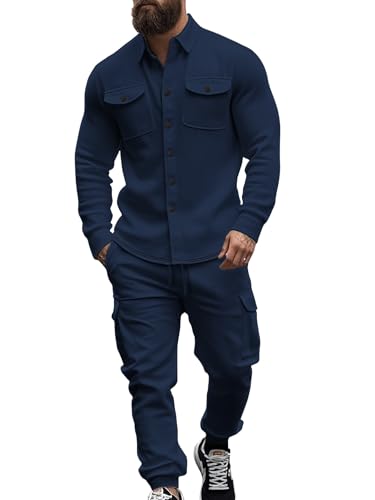Men's Fleece Cargo Jacket & Pants Set - Navy