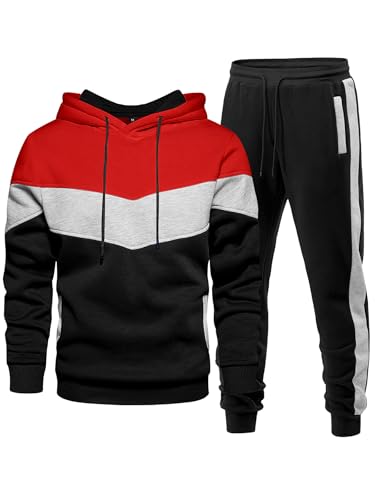 Men's 2-Piece Fleece Hoodie & Jogger Set - Black Red