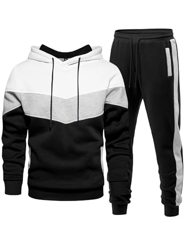 Men's 2-Piece Fleece Hoodie & Jogger Set - Black White