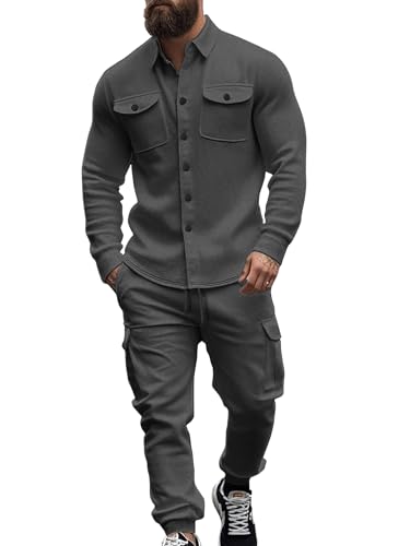 Men's Fleece Cargo Jacket & Pants Set - Dark Grey