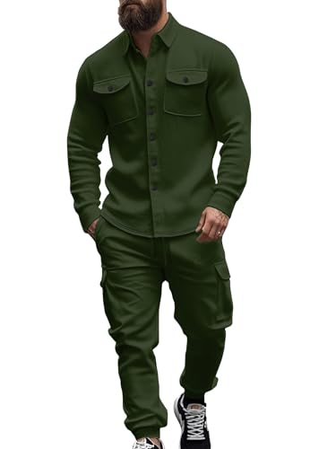 Men's Fleece Cargo Jacket & Pants Set - Green