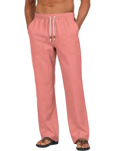 Men's Cotton-Linen Drawstring Pants - Flamingo