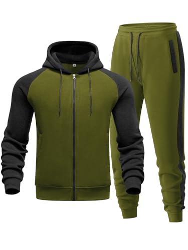 Men's 2-Piece Zip-Up Tracksuit - Green-black