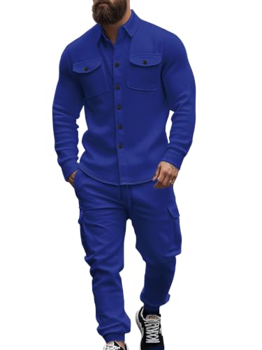 Men's Fleece Cargo Jacket & Pants Set - Dark Blue