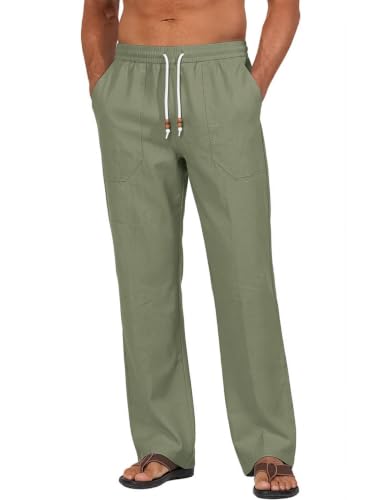 Men's Cotton-Linen Drawstring Pants - Army Green
