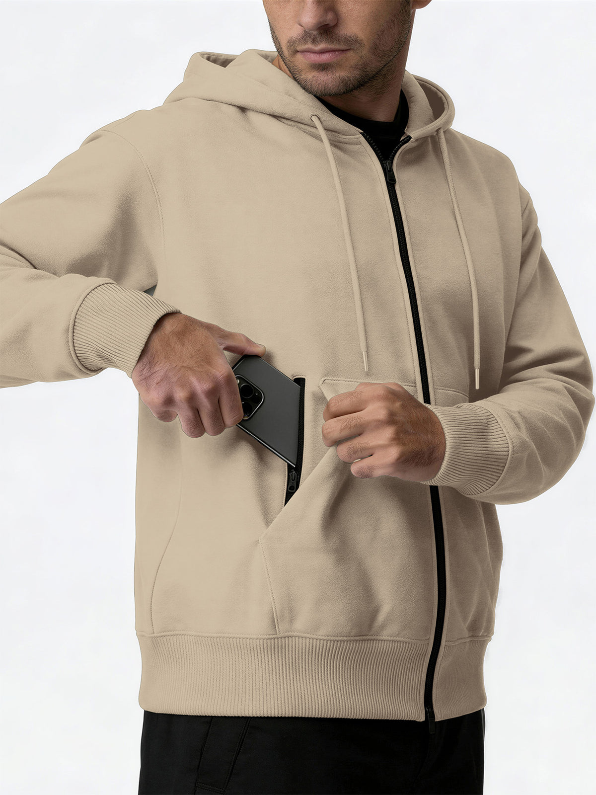 SY666 Riskrole Men's Full Zip Fleece Lined Hoodie with Zipper Pocket