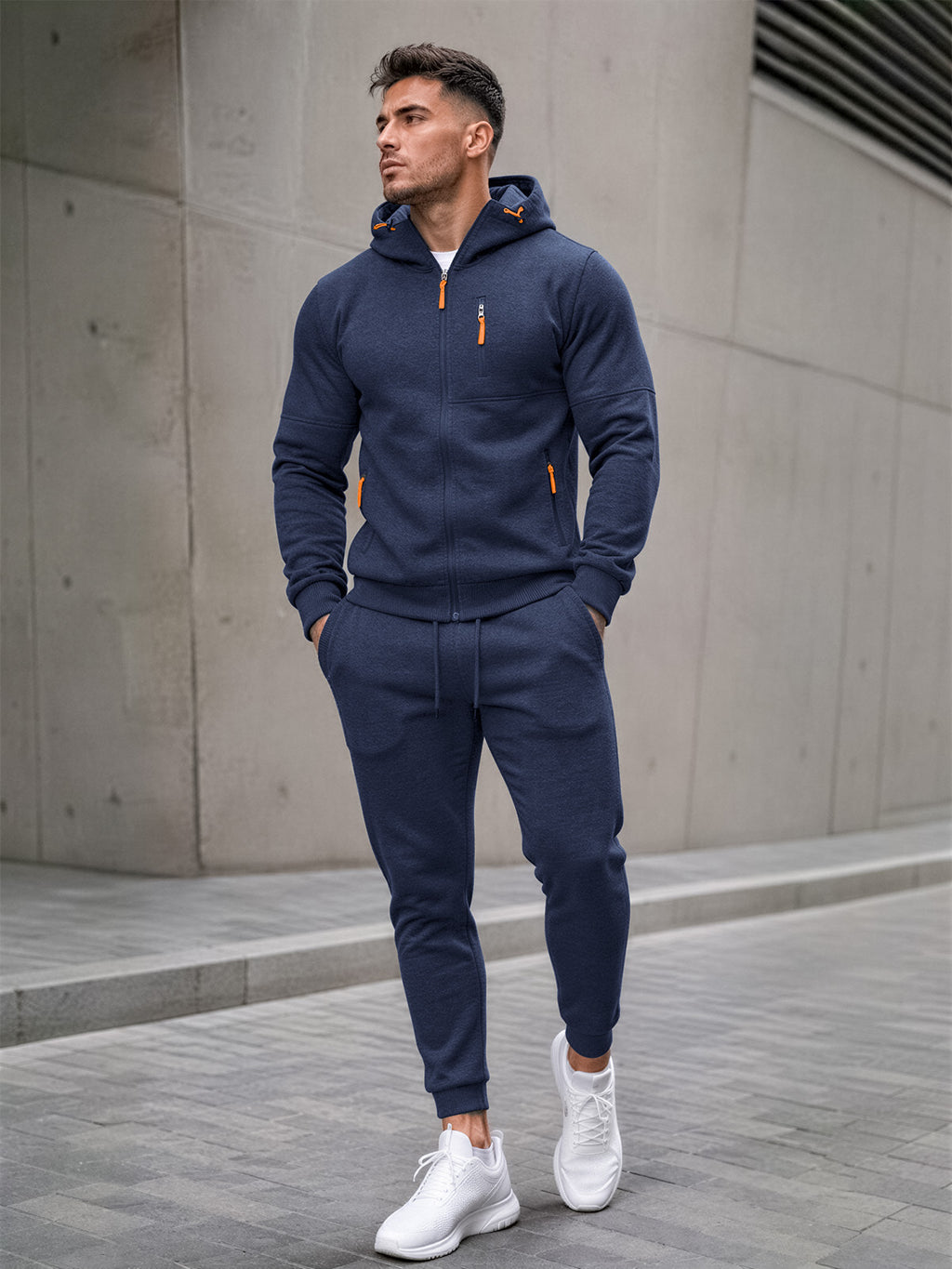 TZ804 Men's Zipper Hoodie Tracksuit 2 Piece Outfit, Casual Long Sleeve Hooded Sweatshirt & Jogger Pants Set