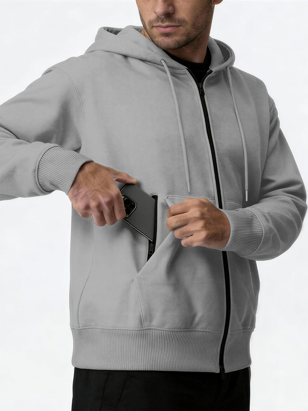 SY666 Riskrole Men's Full Zip Fleece Lined Hoodie with Zipper Pocket