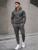 TZ804 Men's Zipper Hoodie Tracksuit 2 Piece Outfit, Casual Long Sleeve Hooded Sweatshirt & Jogger Pants Set
