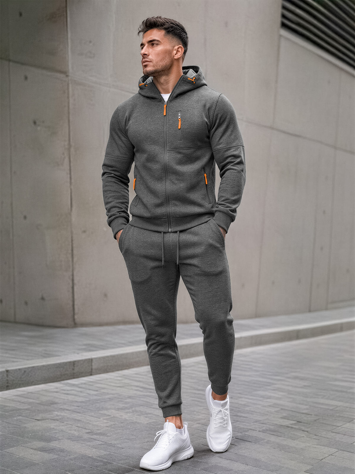 TZ804 Men's Zipper Hoodie Tracksuit 2 Piece Outfit, Casual Long Sleeve Hooded Sweatshirt & Jogger Pants Set