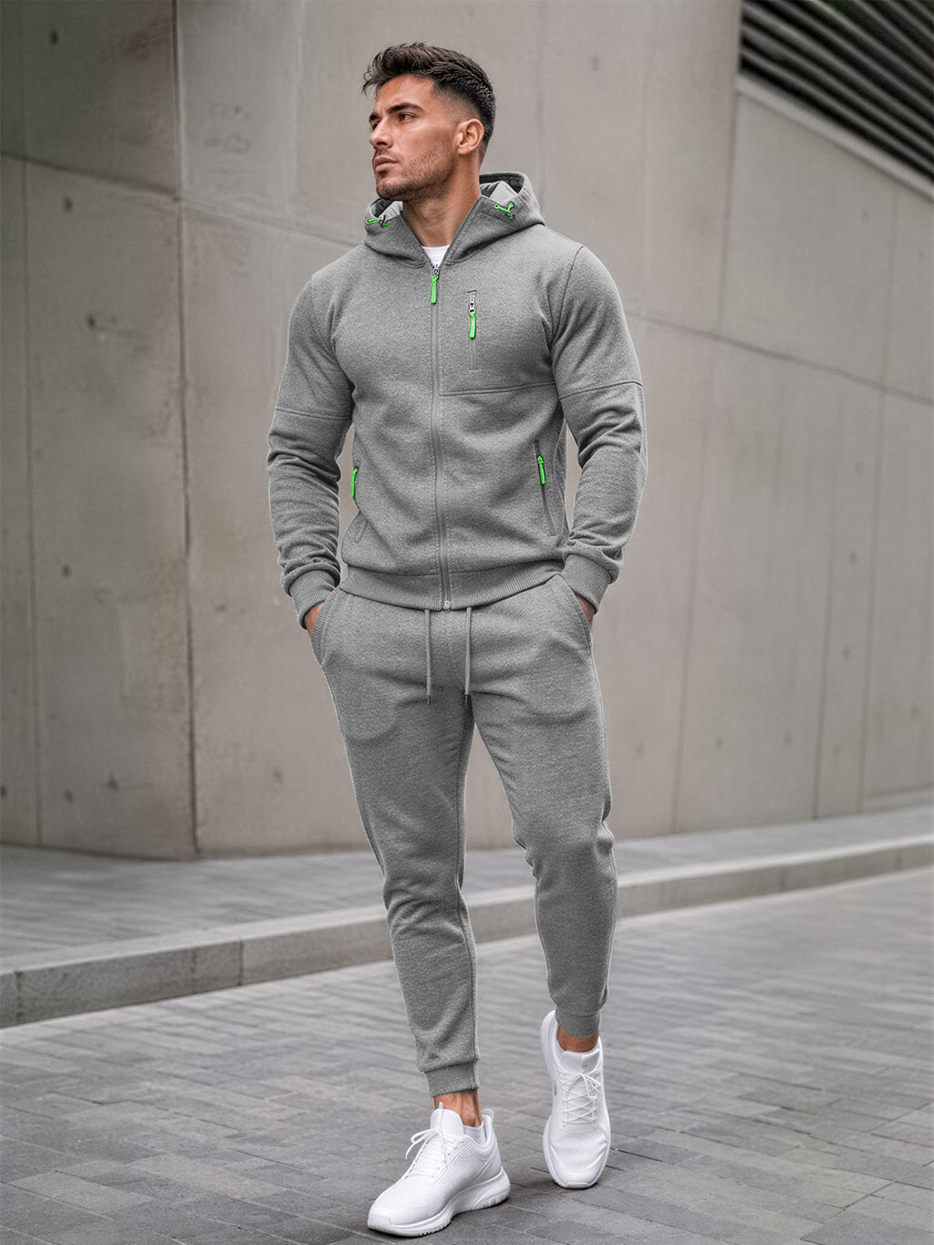 TZ804 Men's Zipper Hoodie Tracksuit 2 Piece Outfit, Casual Long Sleeve Hooded Sweatshirt & Jogger Pants Set