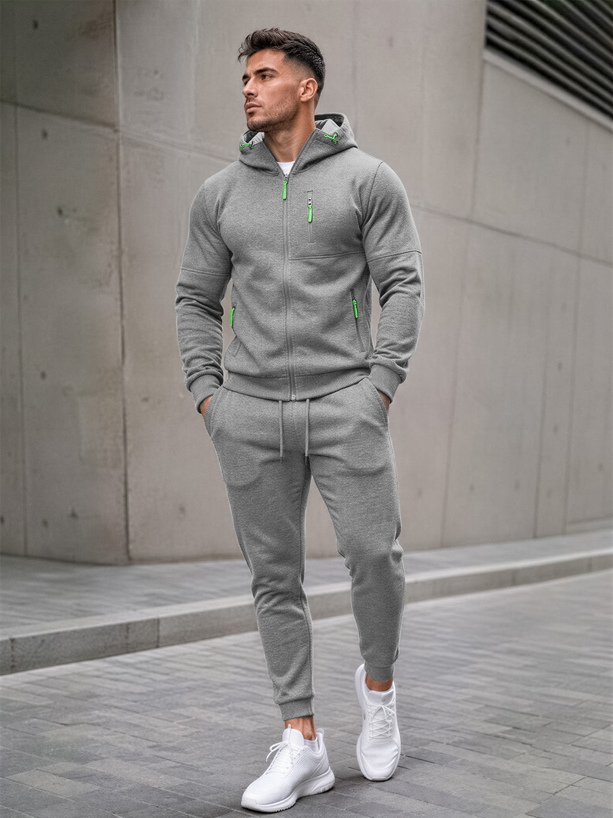TZ804 Men's Zipper Hoodie Tracksuit 2 Piece Outfit, Casual Long Sleeve Hooded Sweatshirt & Jogger Pants Set