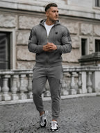 TZ09 Men's Zip Up Hoodie Tracksuit 2 Piece Matching Outfit with Zipper Pockets