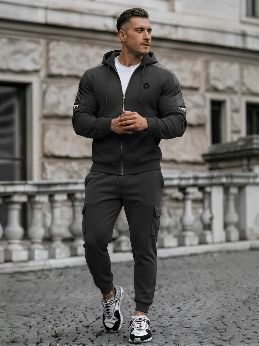TZ09 Men's Zip Up Hoodie Tracksuit 2 Piece Matching Outfit with Zipper Pockets