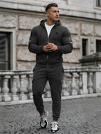 TZ09 Men's Zip Up Hoodie Tracksuit 2 Piece Matching Outfit with Zipper Pockets