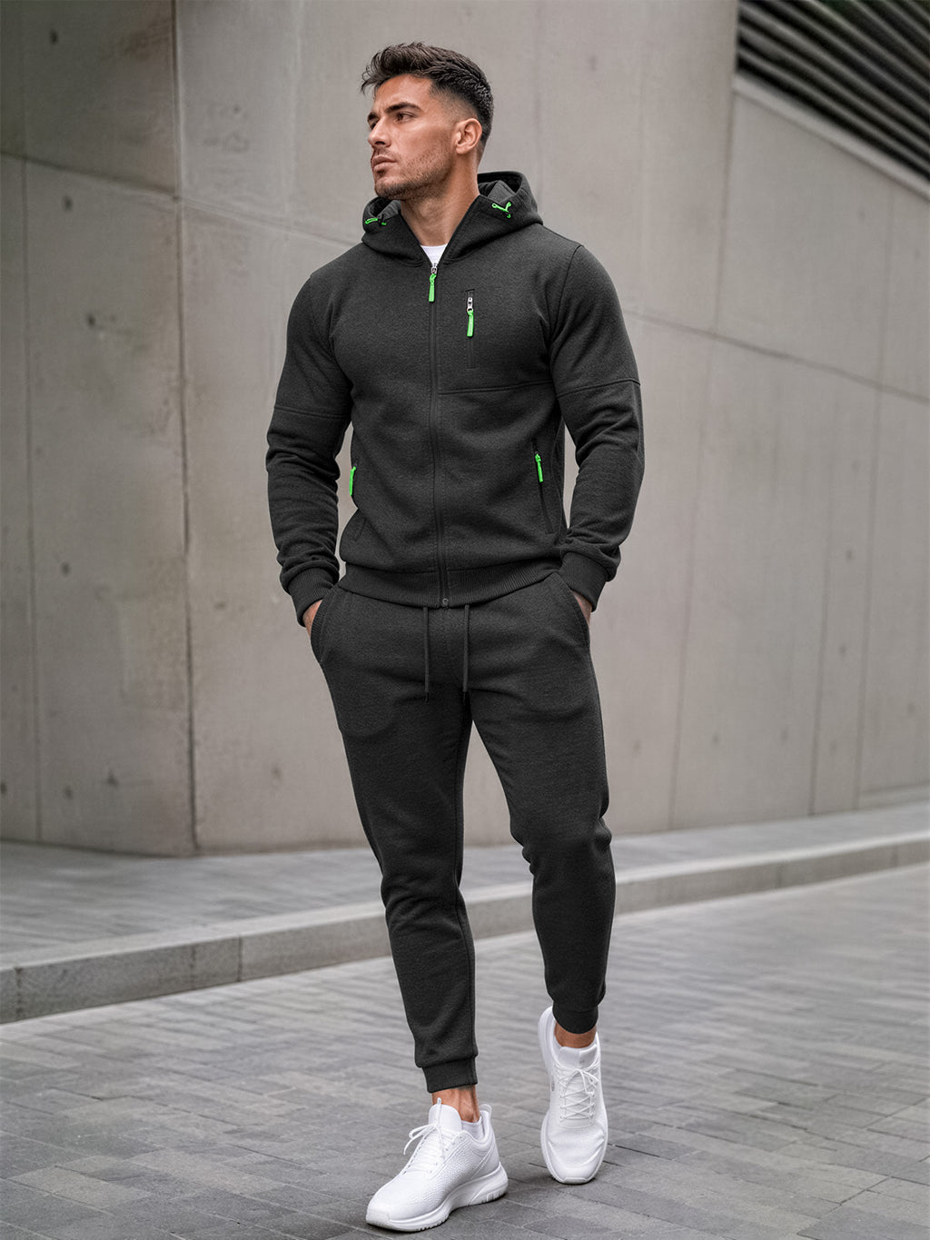 TZ804 Men's Zipper Hoodie Tracksuit 2 Piece Outfit, Casual Long Sleeve Hooded Sweatshirt & Jogger Pants Set