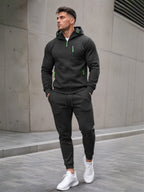 TZ804 Men's Zipper Hoodie Tracksuit 2 Piece Outfit, Casual Long Sleeve Hooded Sweatshirt & Jogger Pants Set