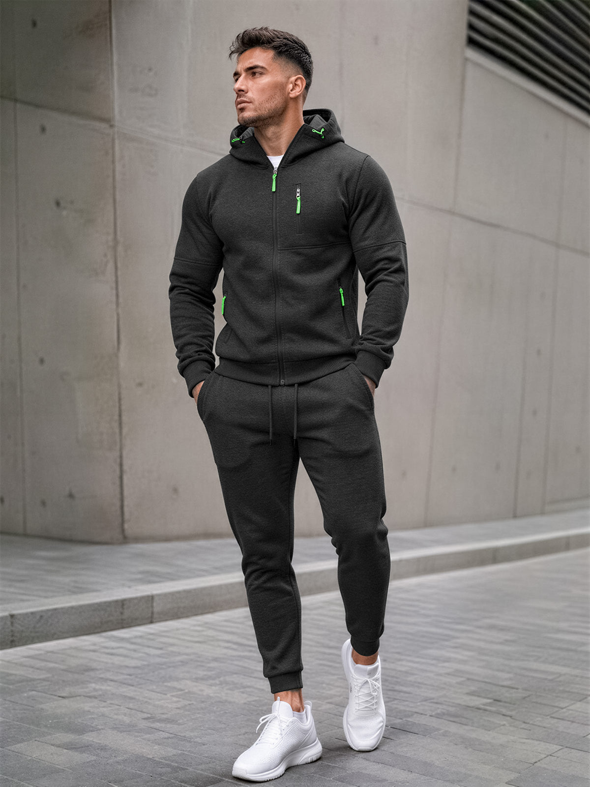 TZ804 Men's Zipper Hoodie Tracksuit 2 Piece Outfit, Casual Long Sleeve Hooded Sweatshirt & Jogger Pants Set