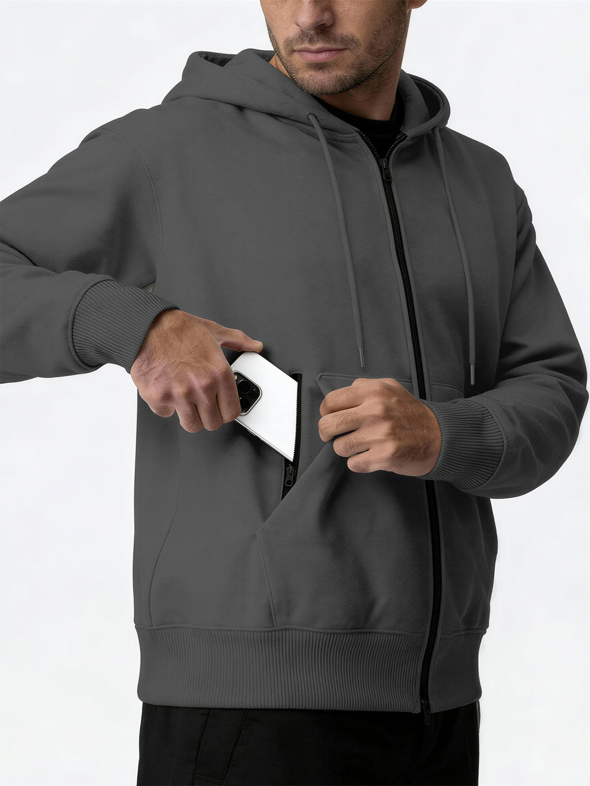 SY666 Riskrole Men's Full Zip Fleece Lined Hoodie with Zipper Pocket
