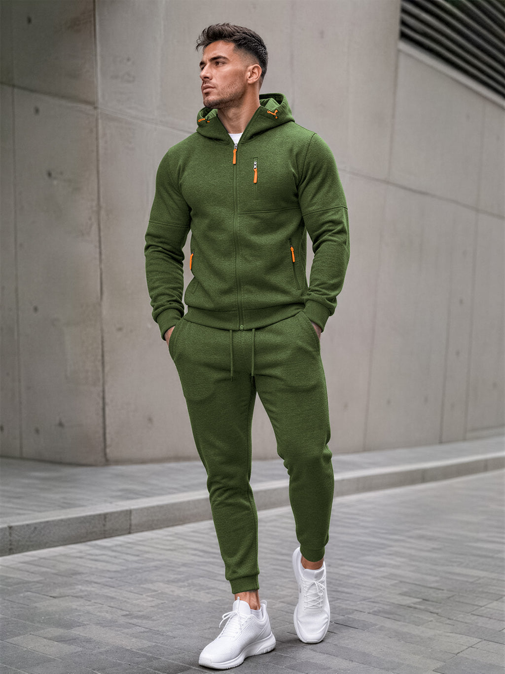 TZ804 Men's Zipper Hoodie Tracksuit 2 Piece Outfit, Casual Long Sleeve Hooded Sweatshirt & Jogger Pants Set